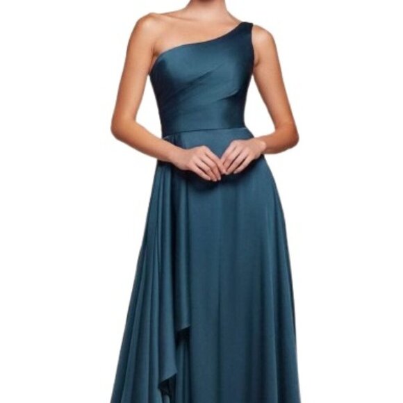 NWT Ladivine 7450 Soft satin Prom Dress French Navy Size 6 and 8 - Picture 1 of 6